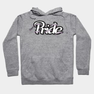 Asexual pride flag colored ribbon wrapped around the letters of the word PRIDE Hoodie